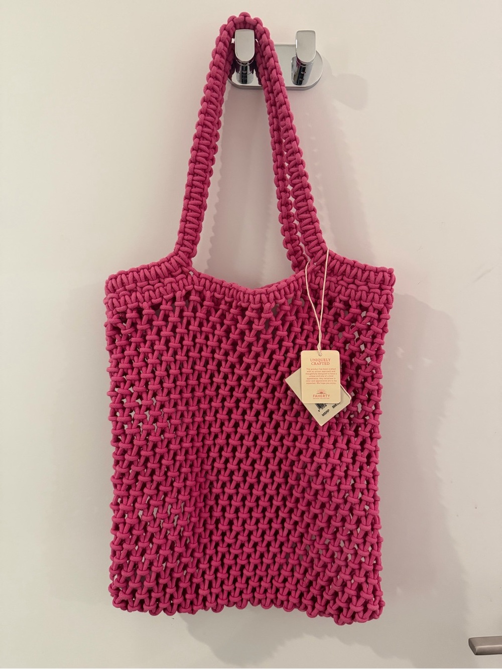 Faherty Pink Crochet Tote Bag NWT